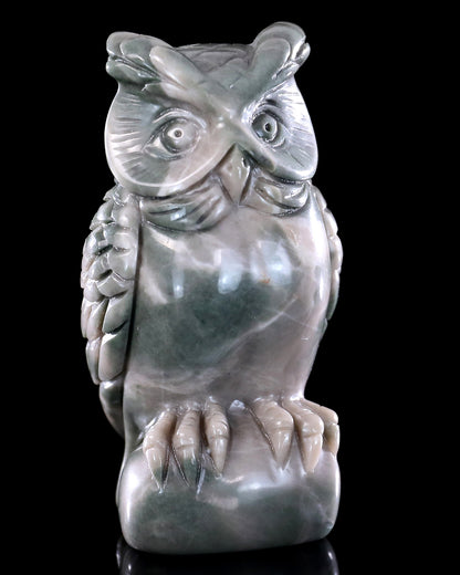 3.0" Jiulong Jade Hand Carved Crystal Owl Sculpture