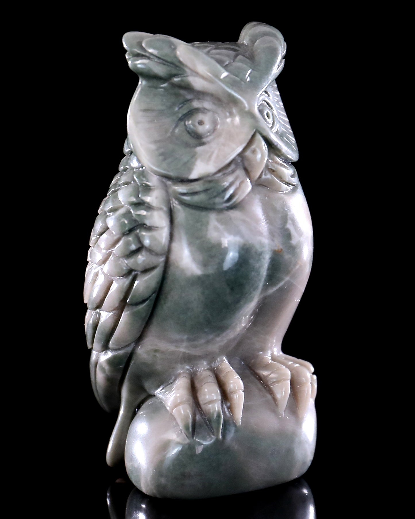 3.0" Jiulong Jade Hand Carved Crystal Owl Sculpture