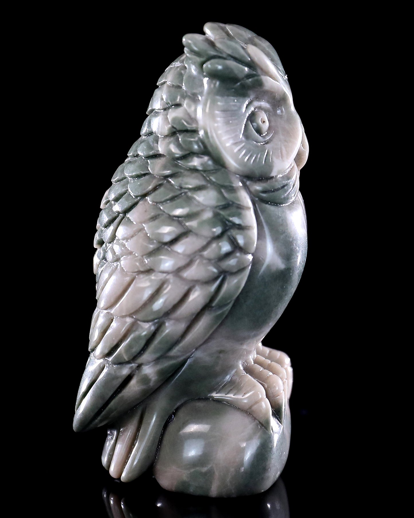 3.0" Jiulong Jade Hand Carved Crystal Owl Sculpture