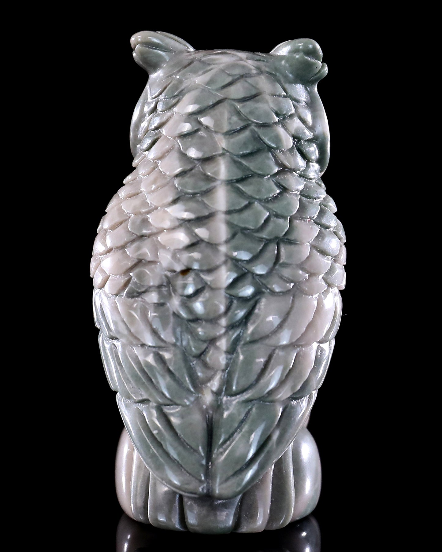 3.0" Jiulong Jade Hand Carved Crystal Owl Sculpture