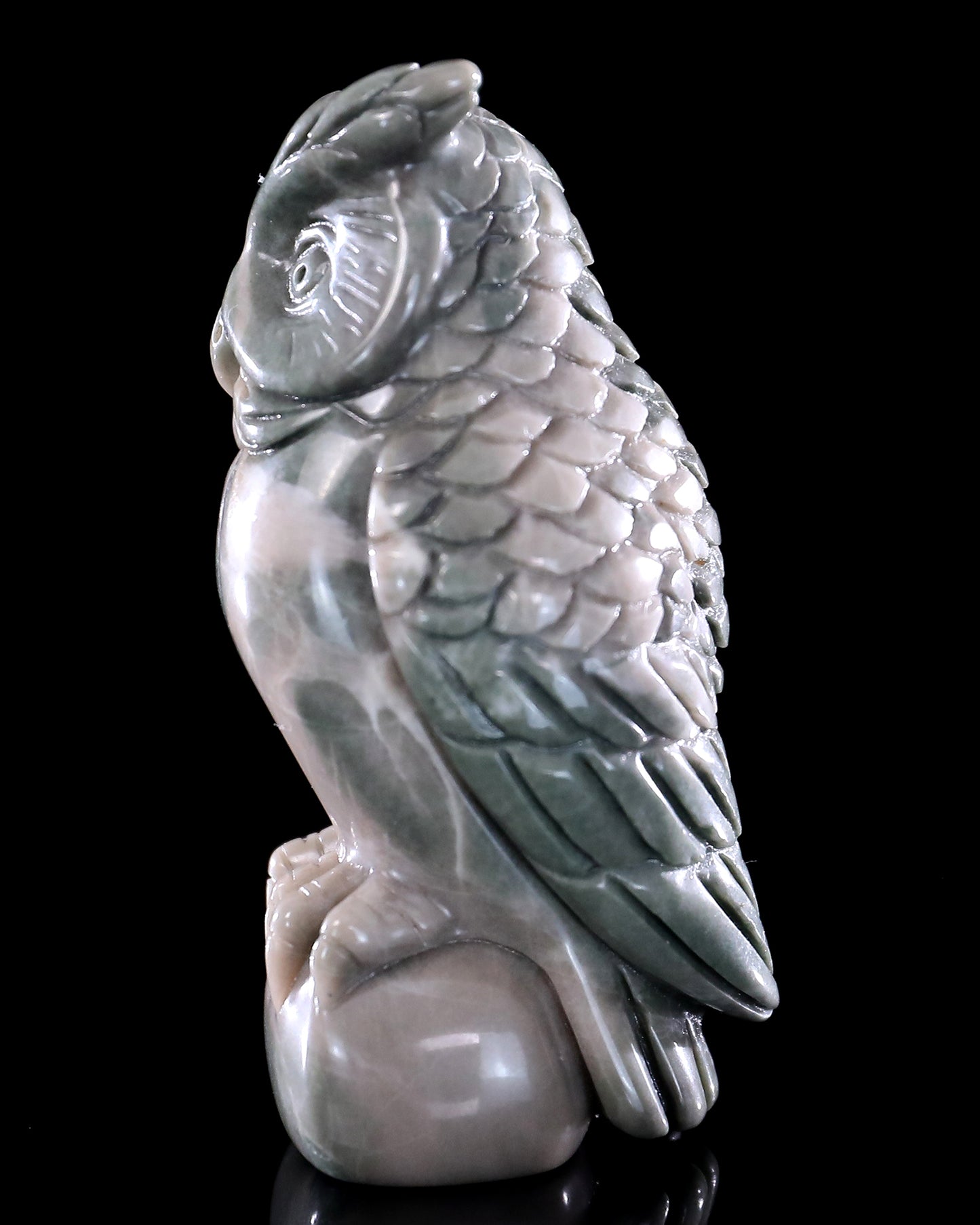 3.0" Jiulong Jade Hand Carved Crystal Owl Sculpture