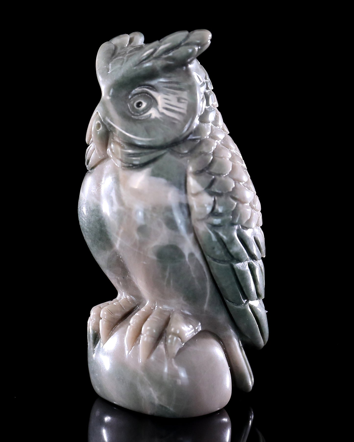 3.0" Jiulong Jade Hand Carved Crystal Owl Sculpture