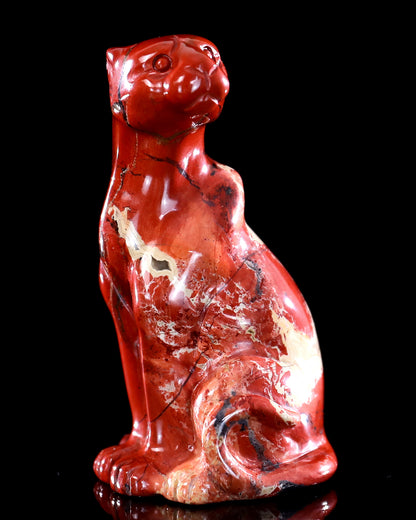 3.0" Red Jasper Hand Carved Crystal Leopard Sculpture