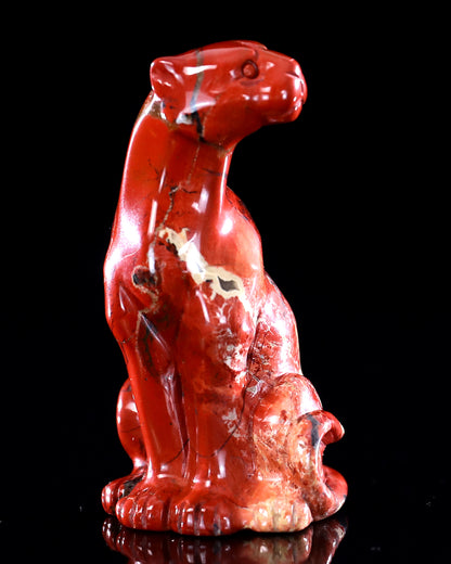 3.0" Red Jasper Hand Carved Crystal Leopard Sculpture