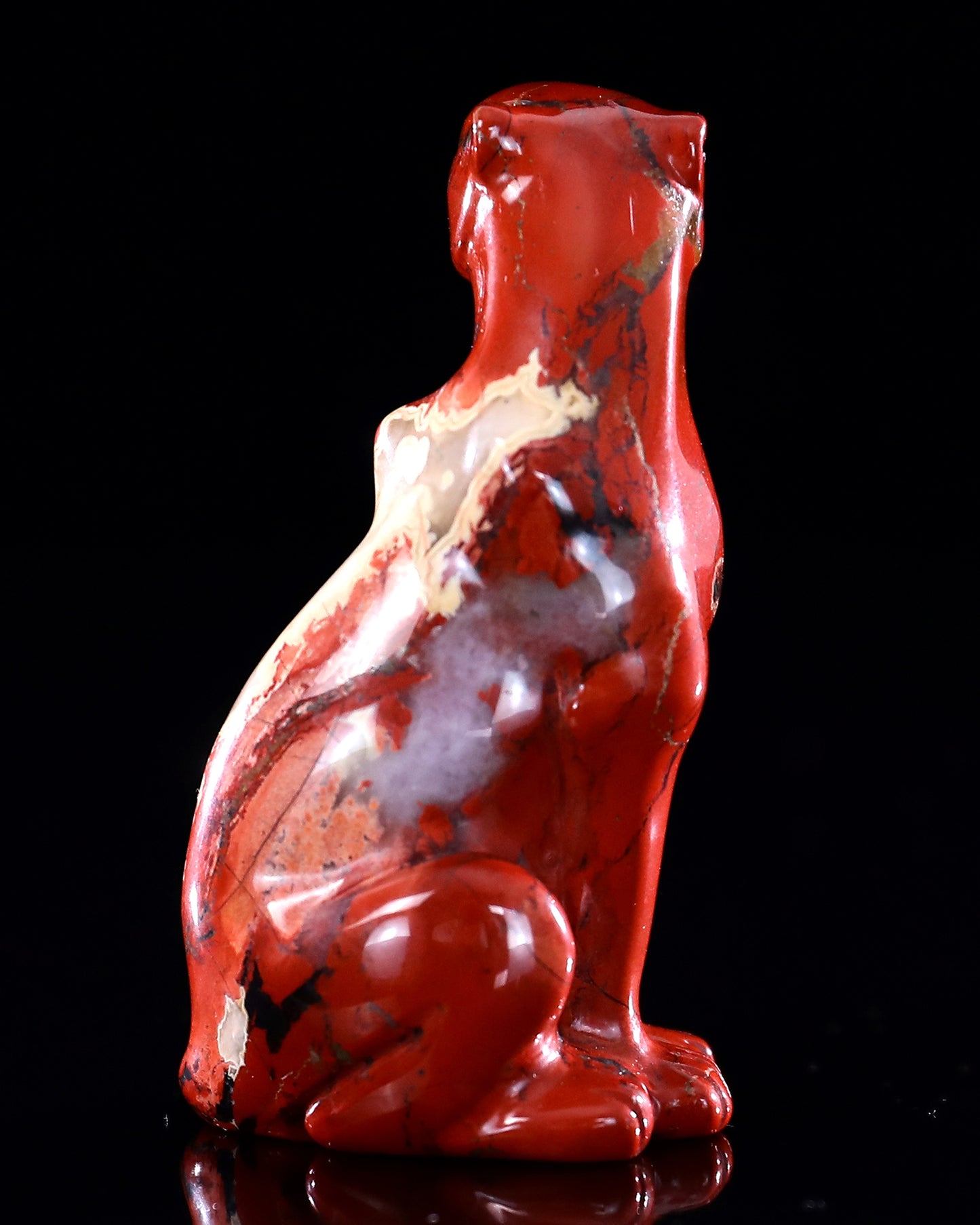 3.0" Red Jasper Hand Carved Crystal Leopard Sculpture