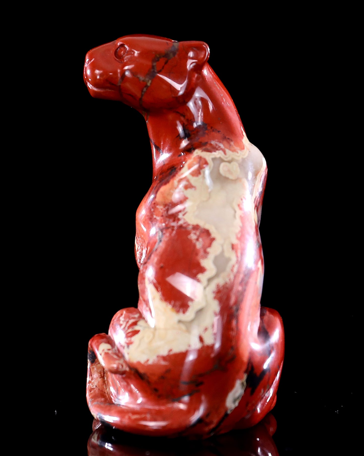 3.0" Red Jasper Hand Carved Crystal Leopard Sculpture