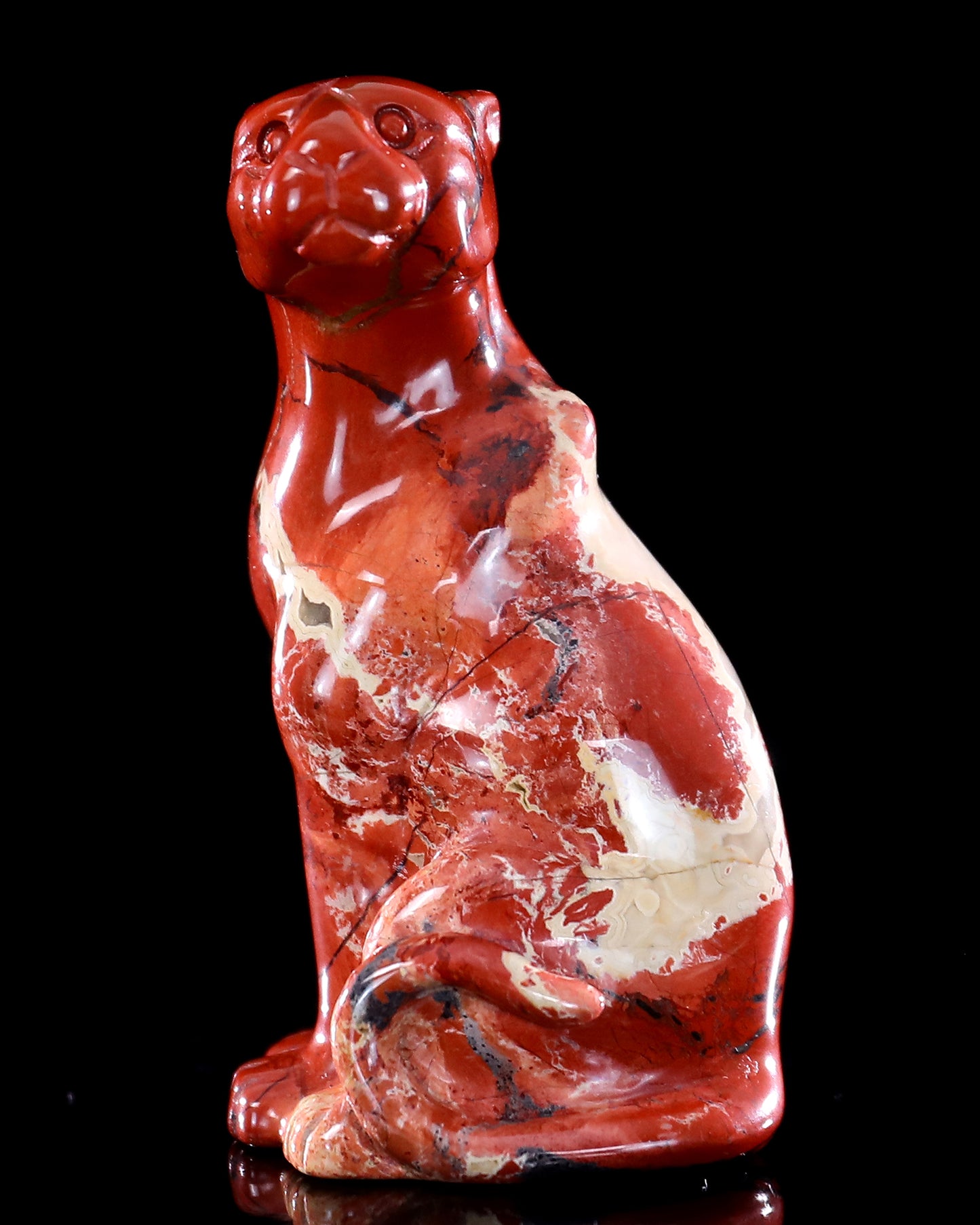 3.0" Red Jasper Hand Carved Crystal Leopard Sculpture