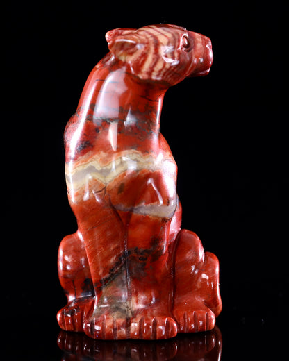 3.0" Red Jasper Hand Carved Crystal Leopard Sculpture