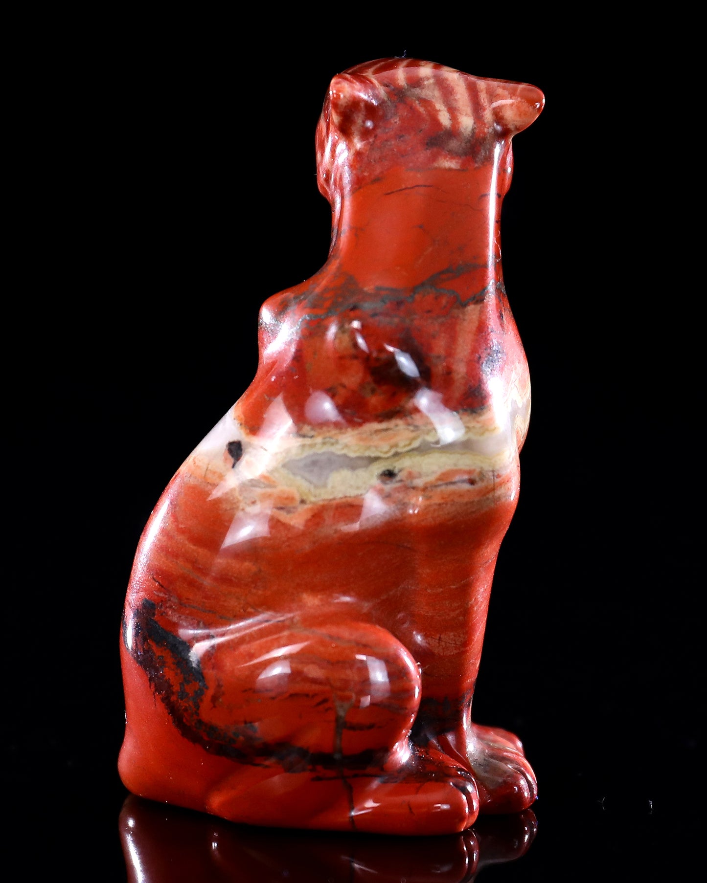 3.0" Red Jasper Hand Carved Crystal Leopard Sculpture