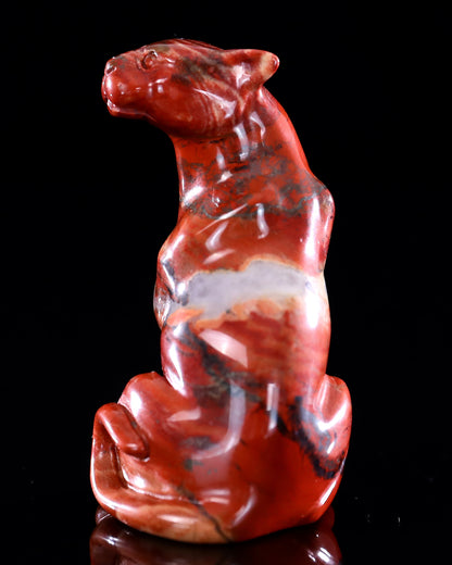 3.0" Red Jasper Hand Carved Crystal Leopard Sculpture