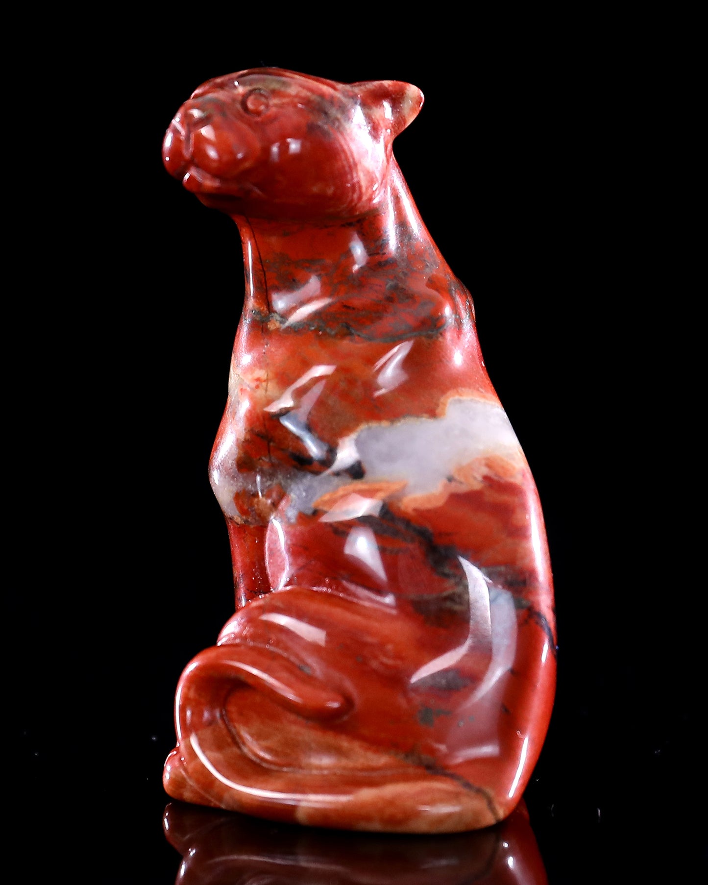 3.0" Red Jasper Hand Carved Crystal Leopard Sculpture