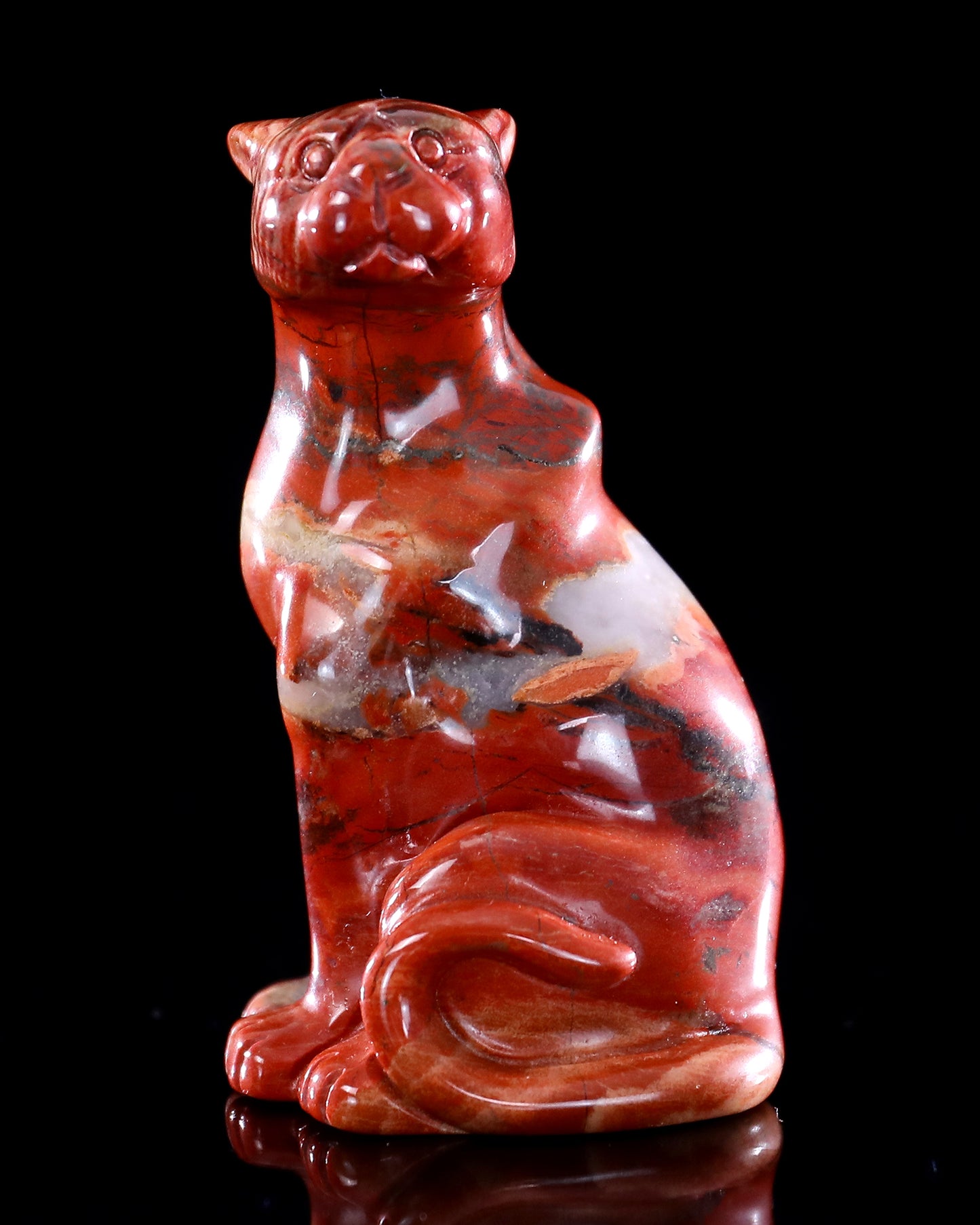 3.0" Red Jasper Hand Carved Crystal Leopard Sculpture