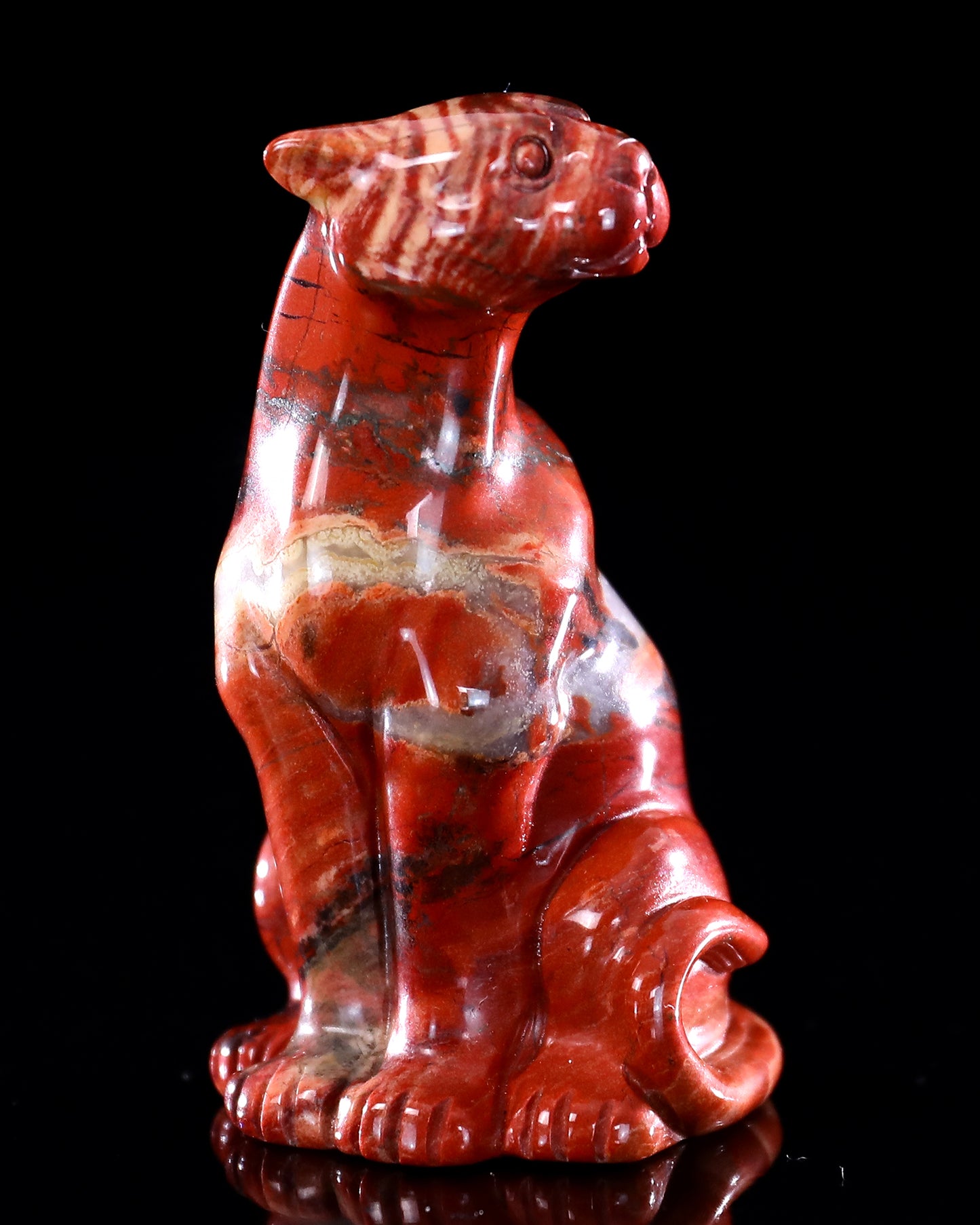 3.0" Red Jasper Hand Carved Crystal Leopard Sculpture