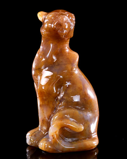 3.0" Chalcedony Hand Carved Crystal Leopard Sculpture