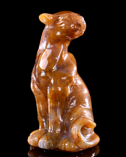 3.0" Chalcedony Hand Carved Crystal Leopard Sculpture