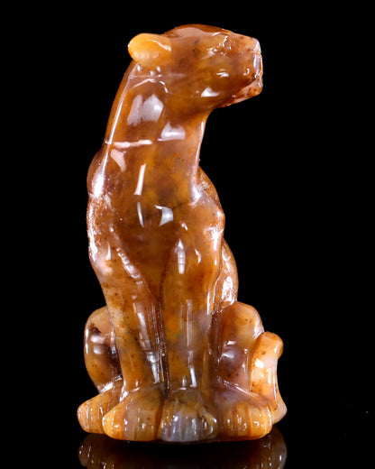 3.0" Chalcedony Hand Carved Crystal Leopard Sculpture