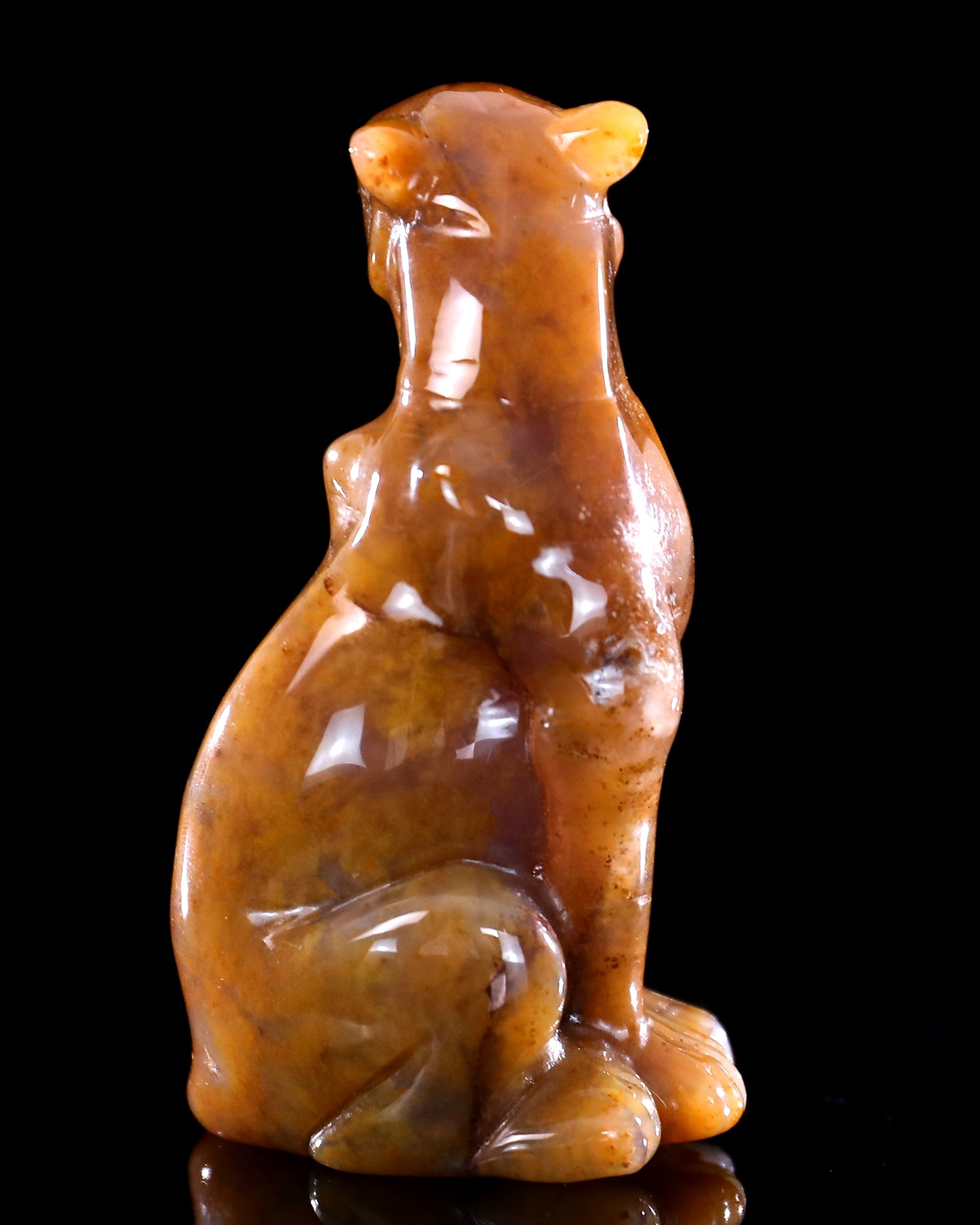 3.0" Chalcedony Hand Carved Crystal Leopard Sculpture