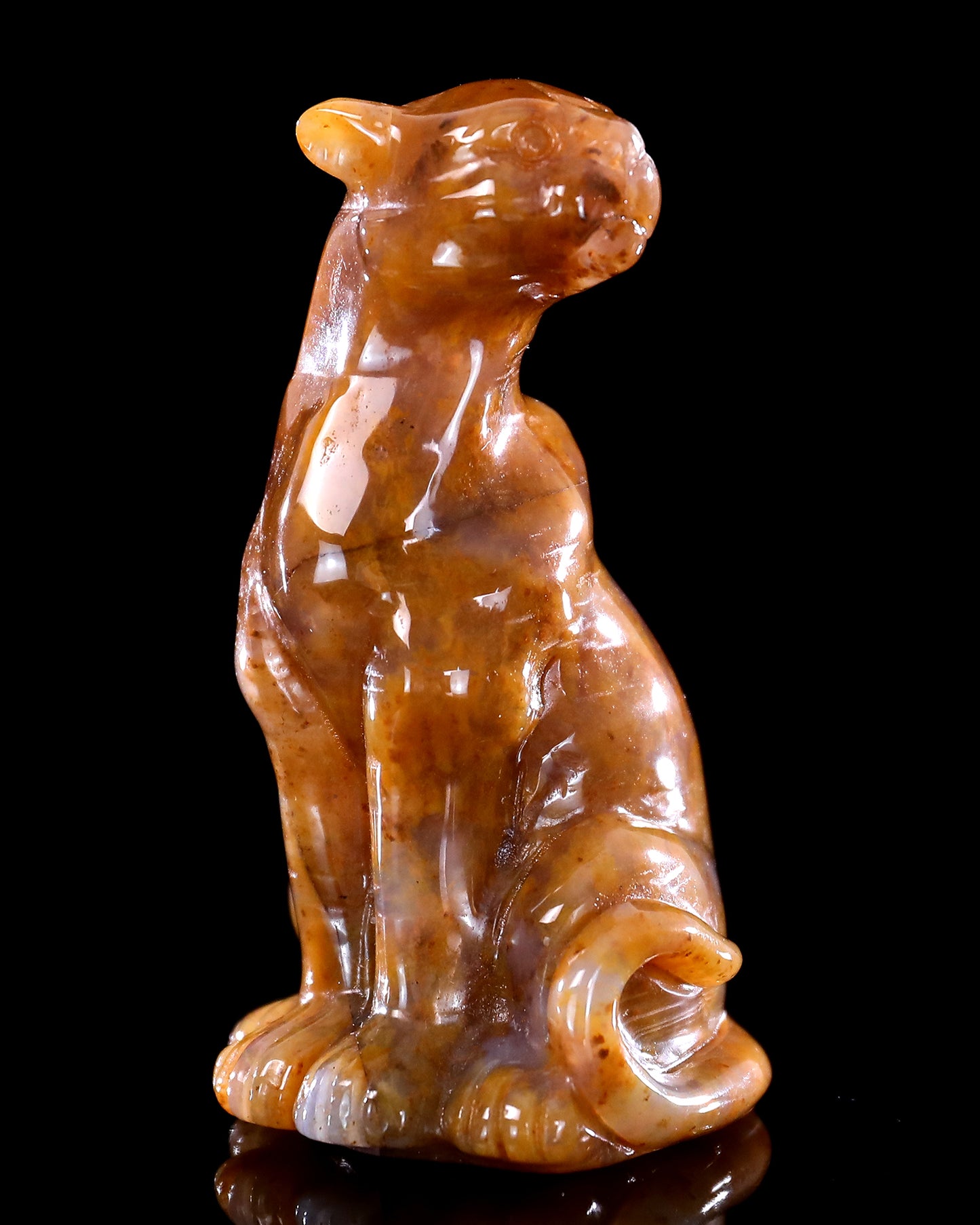 3.0" Chalcedony Hand Carved Crystal Leopard Sculpture