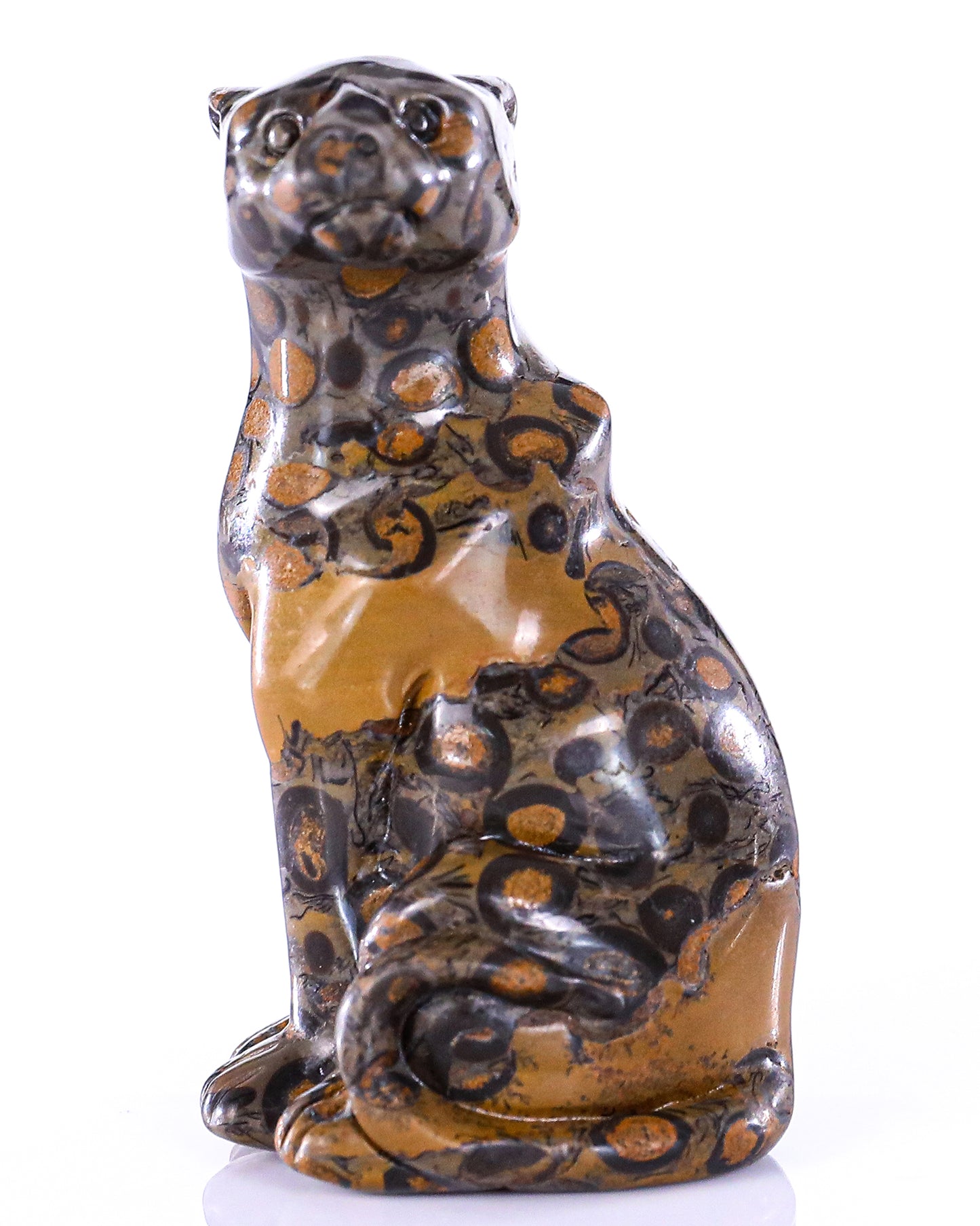 3.0" Leopard Skin Jasper Hand Carved Crystal Leopard Sculpture