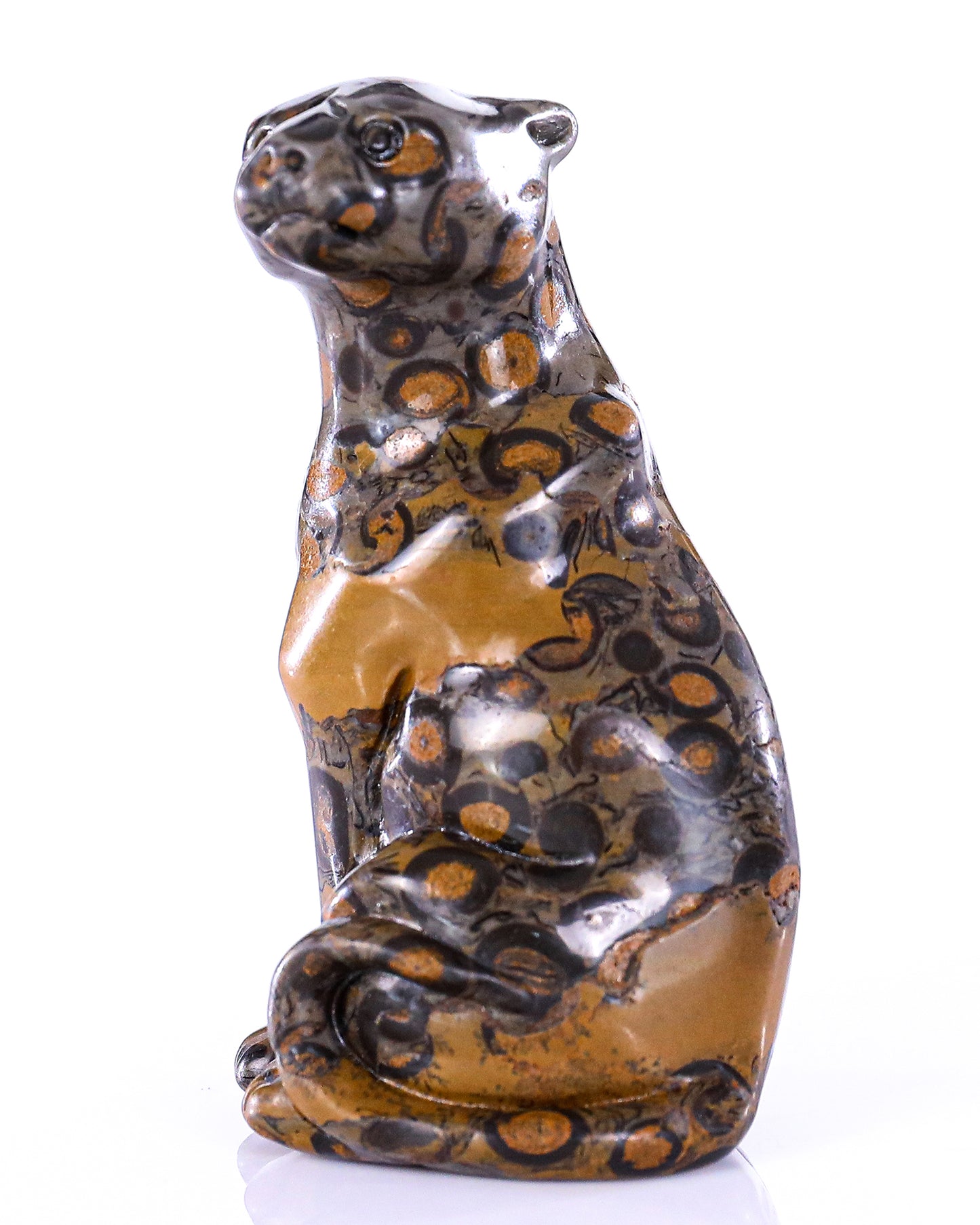 3.0" Leopard Skin Jasper Hand Carved Crystal Leopard Sculpture