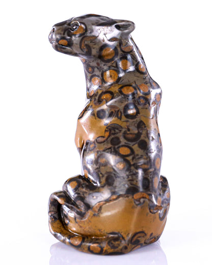 3.0" Leopard Skin Jasper Hand Carved Crystal Leopard Sculpture