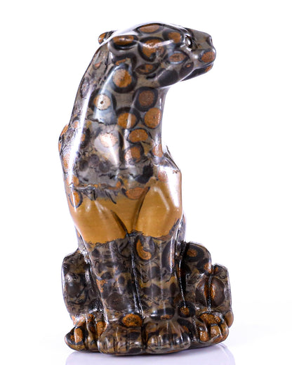 3.0" Leopard Skin Jasper Hand Carved Crystal Leopard Sculpture