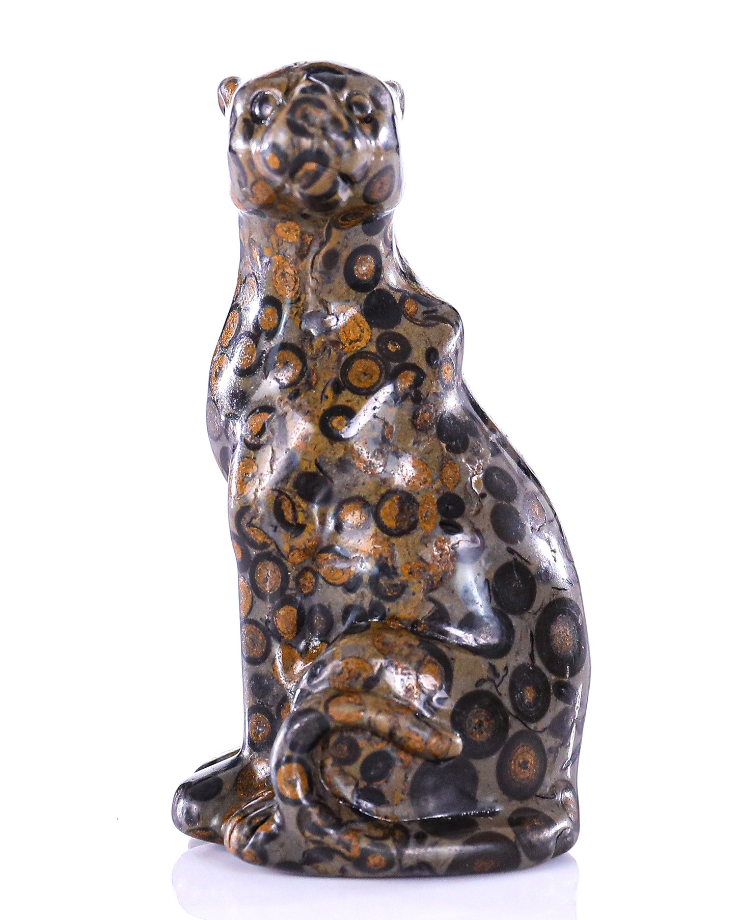 3.0" Leopard Skin Jasper Hand Carved Crystal Leopard Sculpture