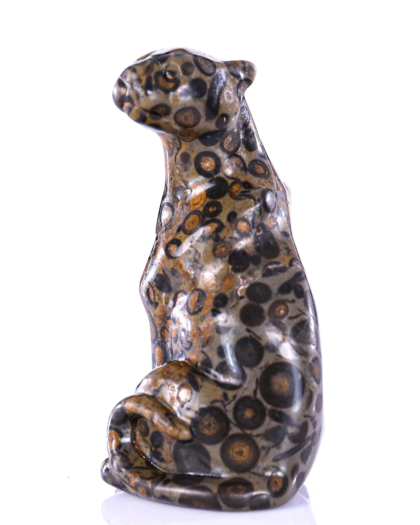 3.0" Leopard Skin Jasper Hand Carved Crystal Leopard Sculpture