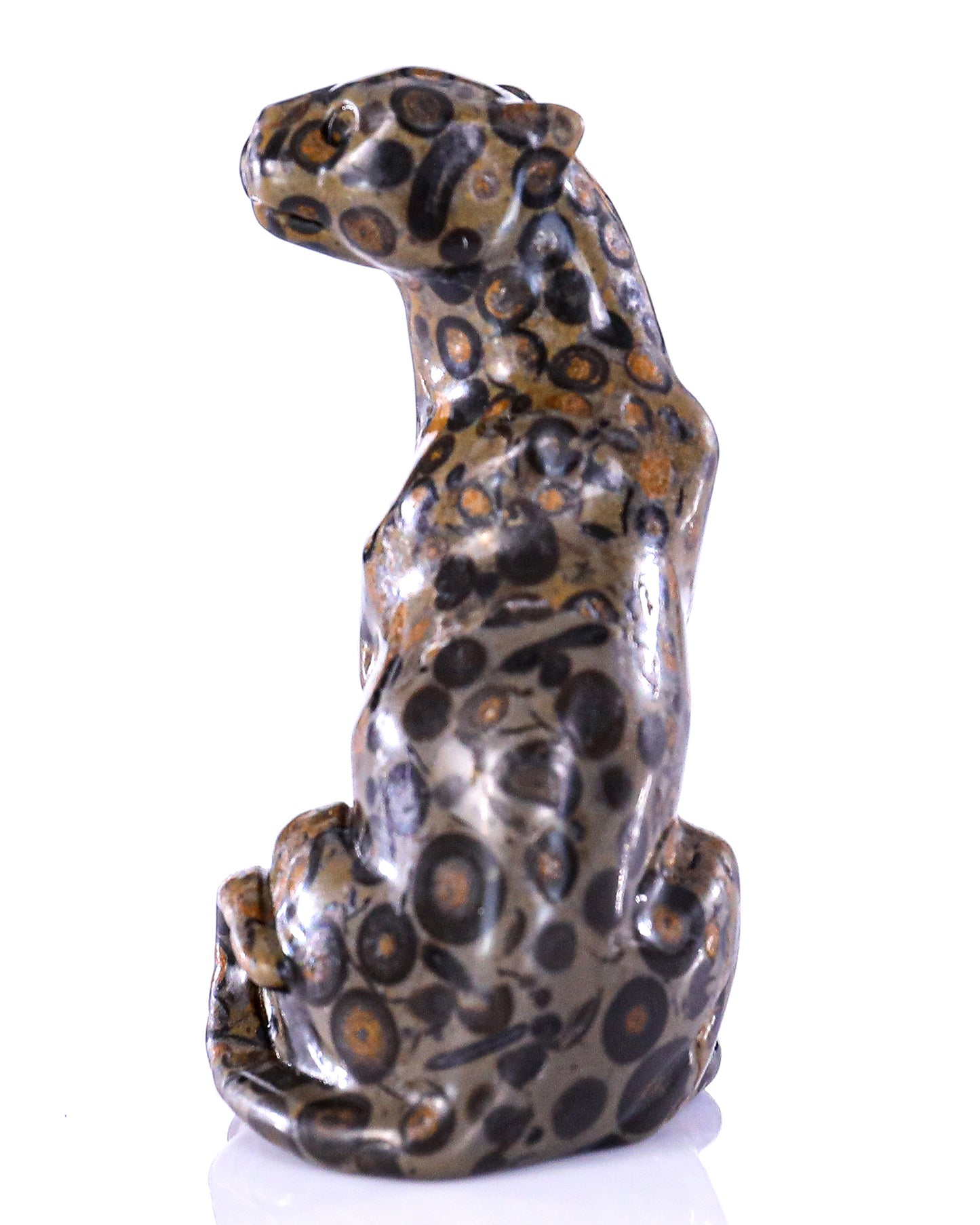 3.0" Leopard Skin Jasper Hand Carved Crystal Leopard Sculpture