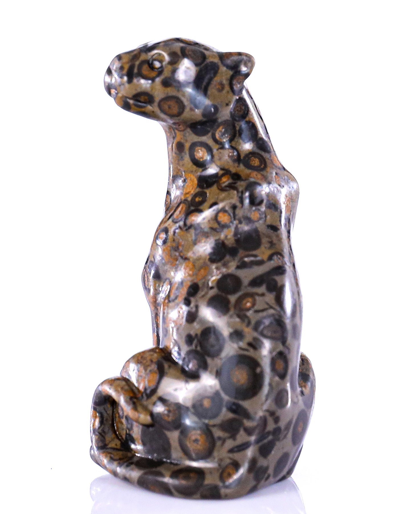 3.0" Leopard Skin Jasper Hand Carved Crystal Leopard Sculpture