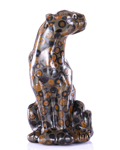 3.0" Leopard Skin Jasper Hand Carved Crystal Leopard Sculpture