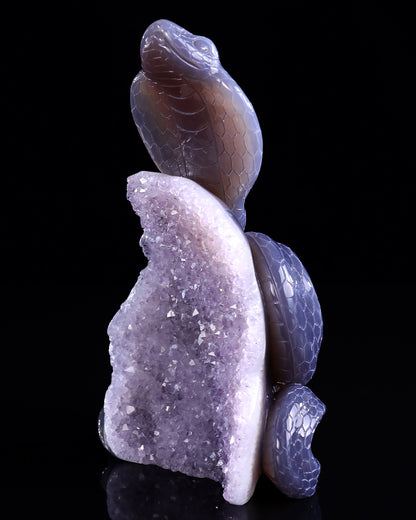 7.7" Amethyst Druse Agate Hand Carved Crystal Snake Sculpture