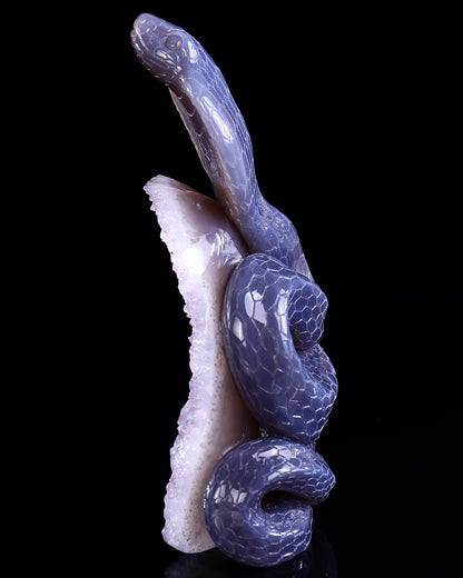 7.7" Amethyst Druse Agate Hand Carved Crystal Snake Sculpture