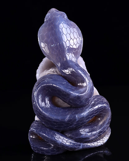 7.7" Amethyst Druse Agate Hand Carved Crystal Snake Sculpture