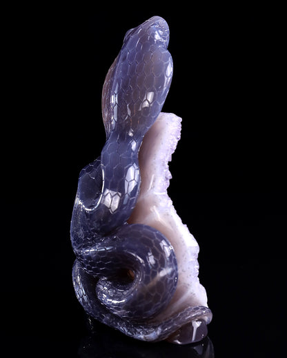 7.7" Amethyst Druse Agate Hand Carved Crystal Snake Sculpture