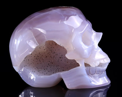 3.7" Geode Agate Hand Carved Crystal Geode Skull Sculpture