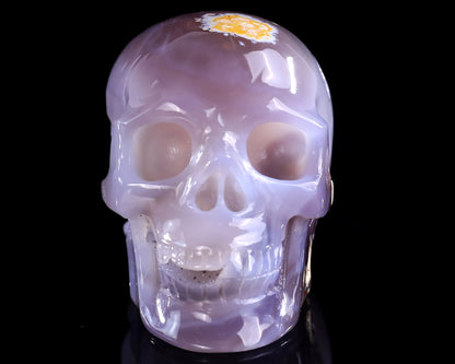 3.7" Geode Agate Hand Carved Crystal Geode Skull Sculpture