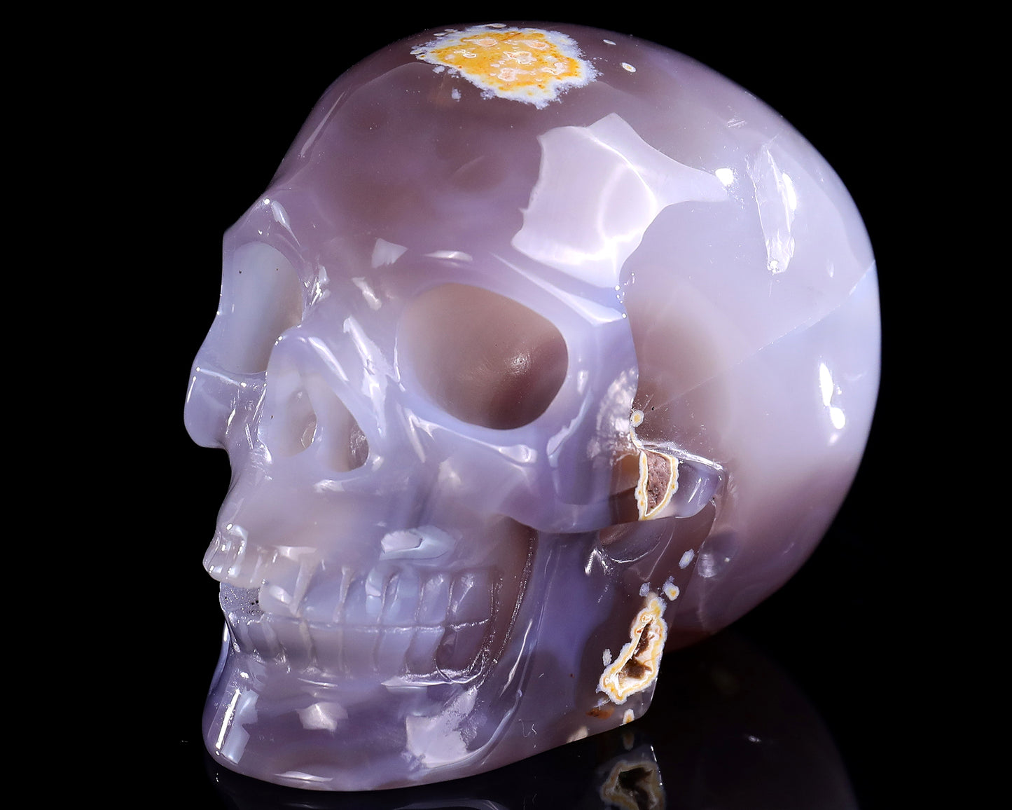 3.7" Geode Agate Hand Carved Crystal Geode Skull Sculpture