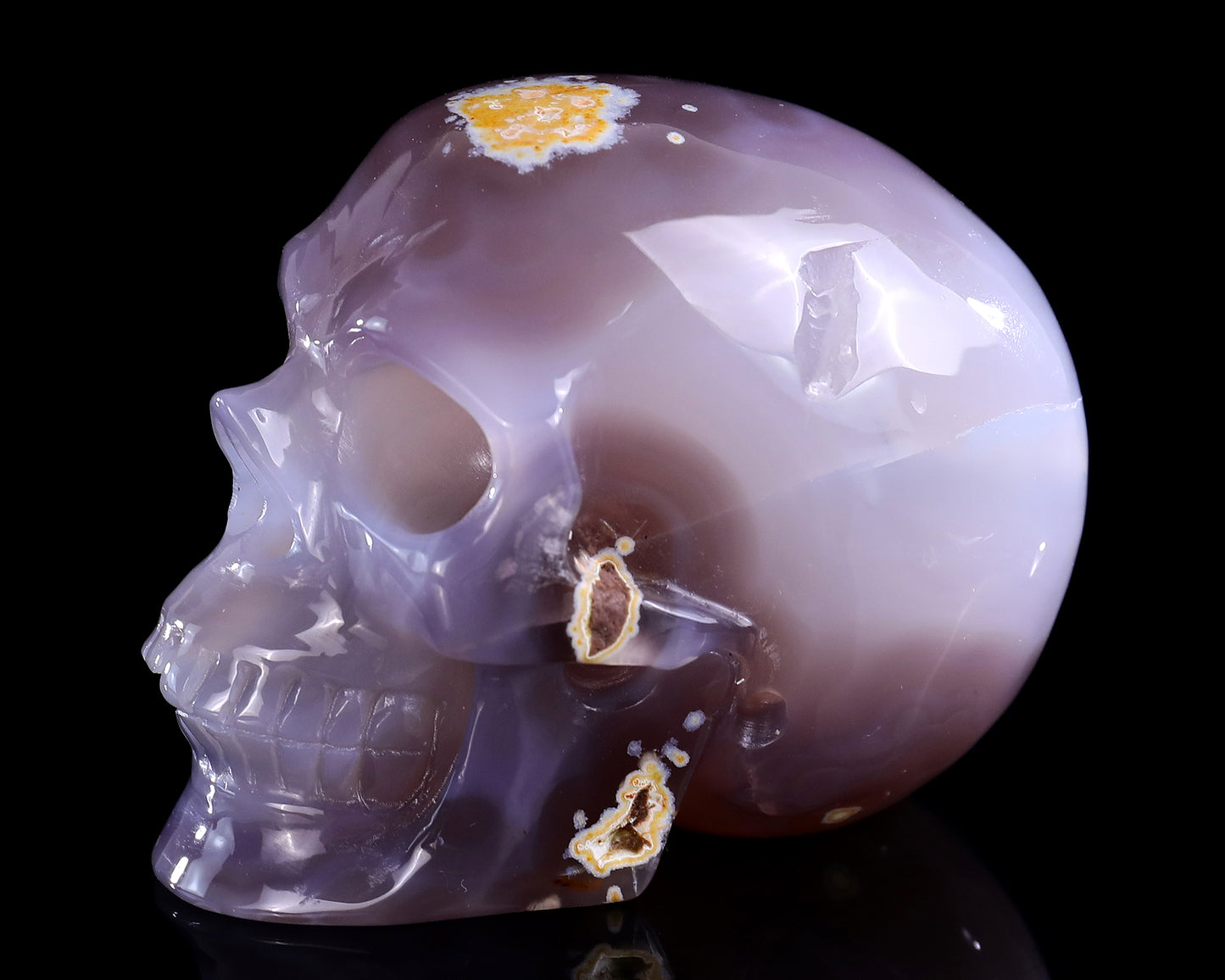 3.7" Geode Agate Hand Carved Crystal Geode Skull Sculpture