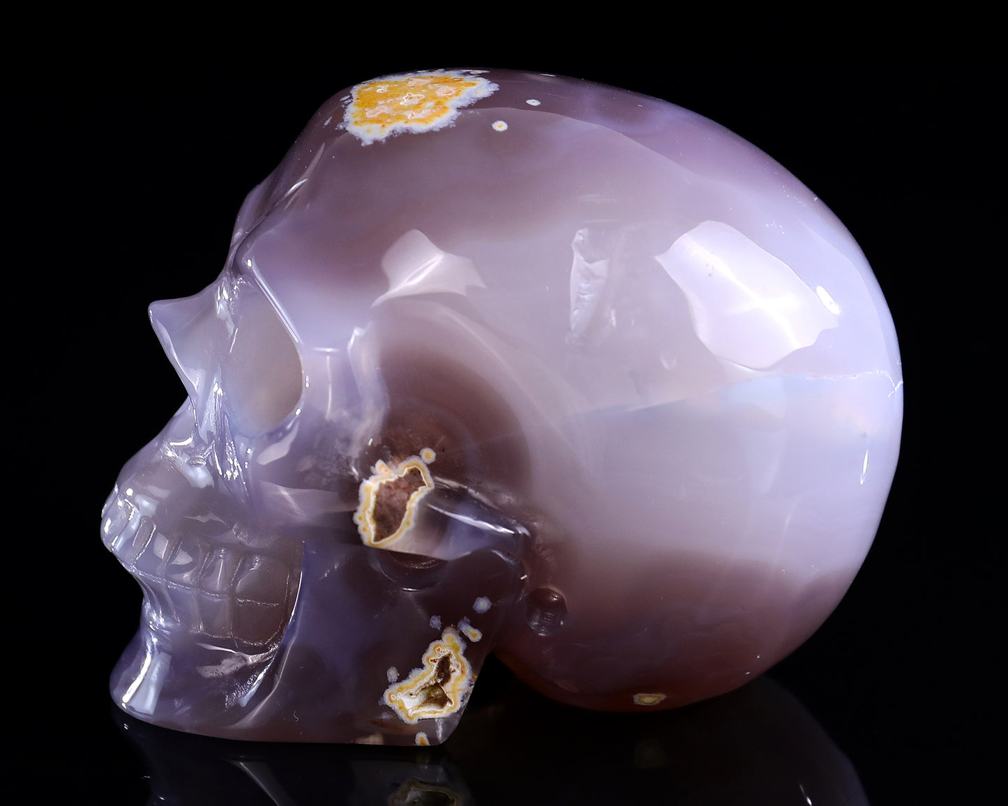 3.7" Geode Agate Hand Carved Crystal Geode Skull Sculpture