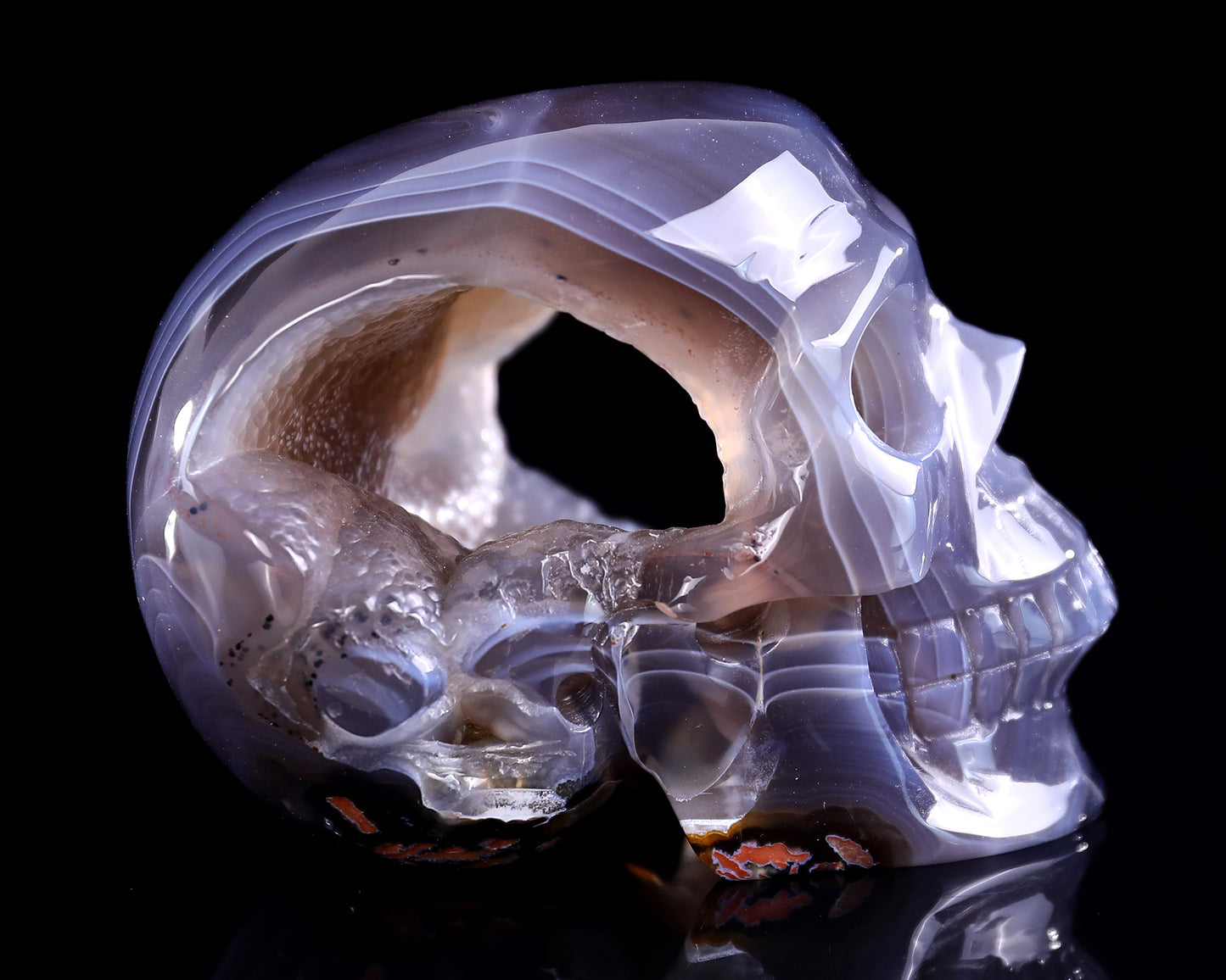 3.9" Geode Agate Hand Carved Crystal Geode Skull Sculpture