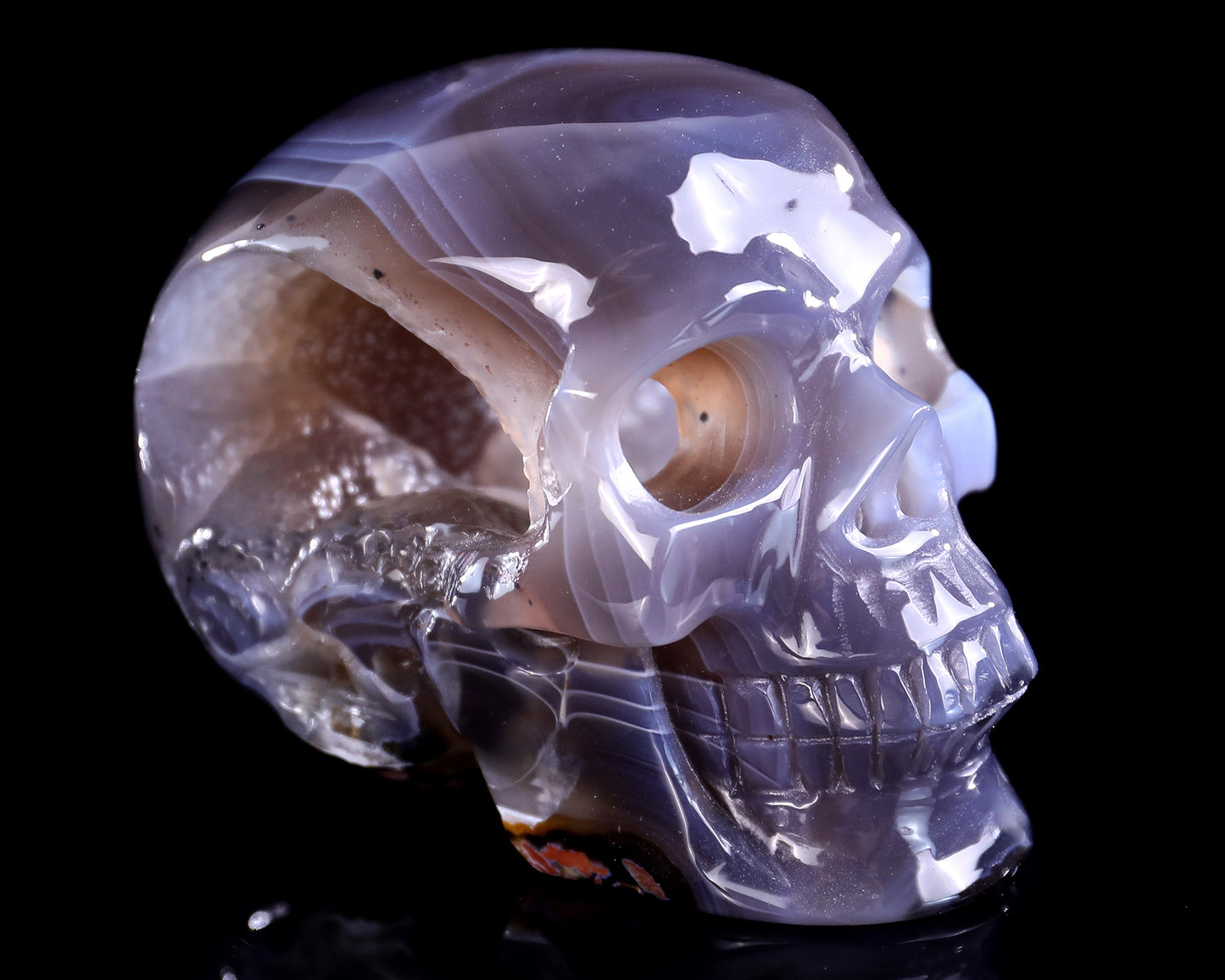 3.9" Geode Agate Hand Carved Crystal Geode Skull Sculpture