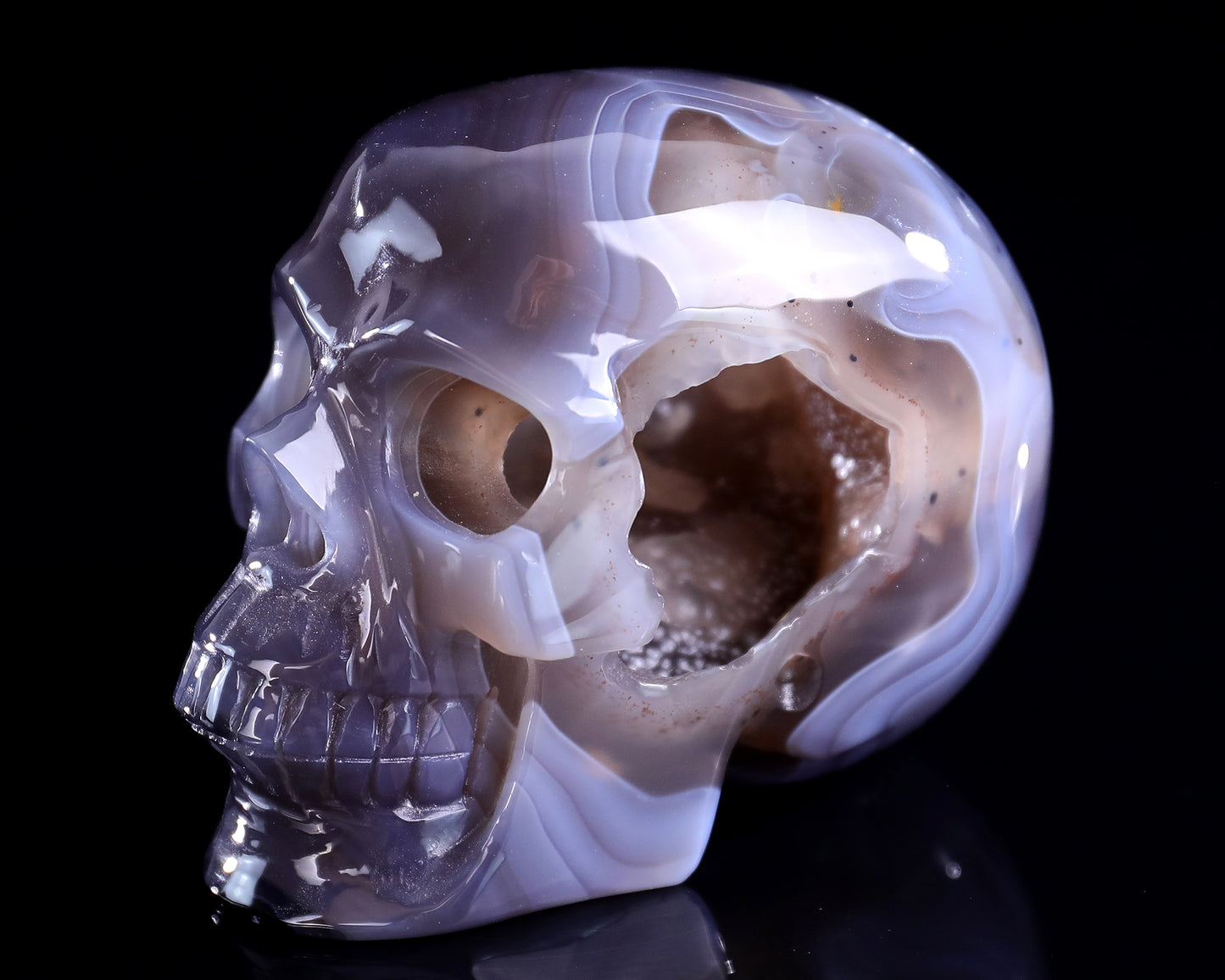 3.9" Geode Agate Hand Carved Crystal Geode Skull Sculpture