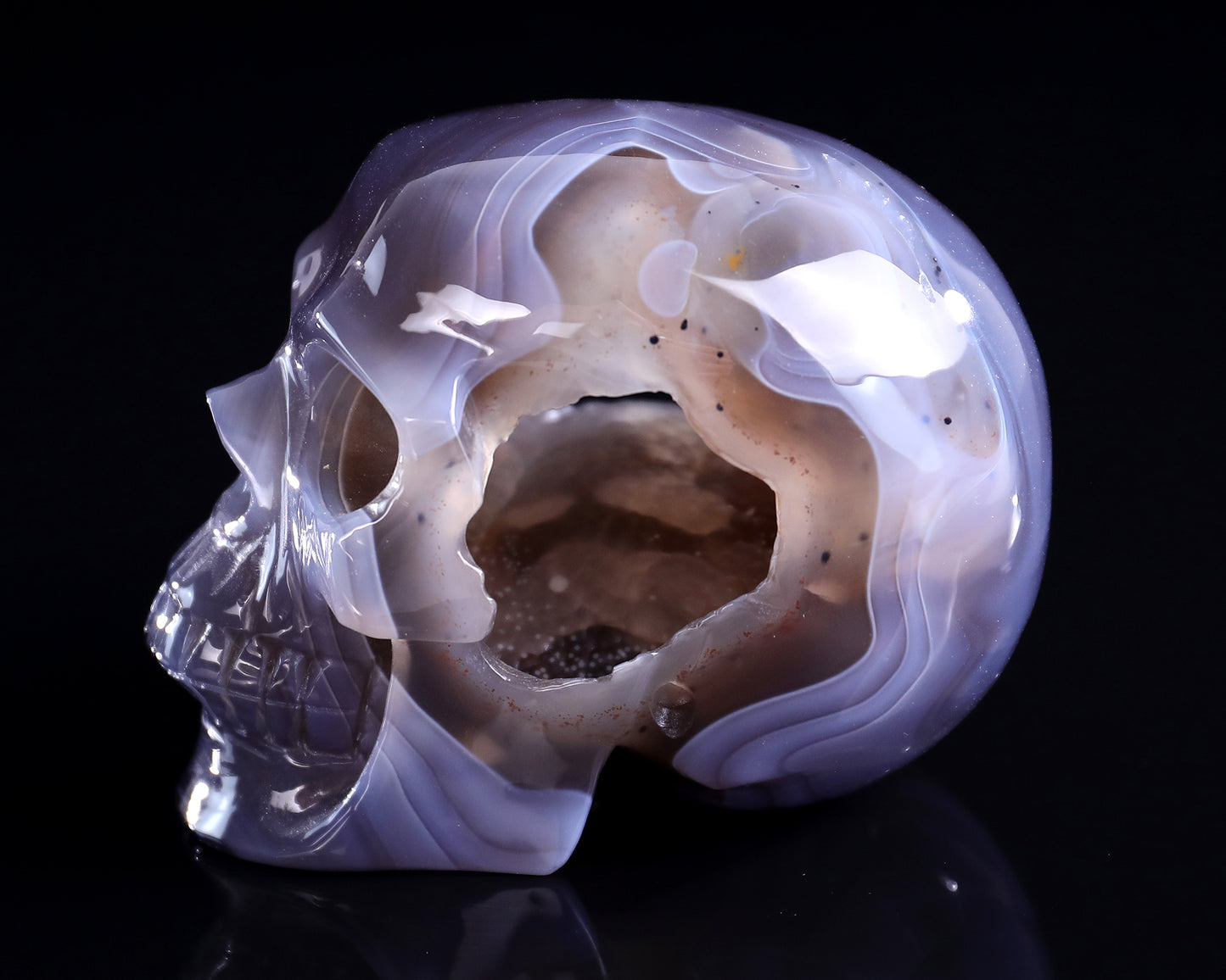 3.9" Geode Agate Hand Carved Crystal Geode Skull Sculpture