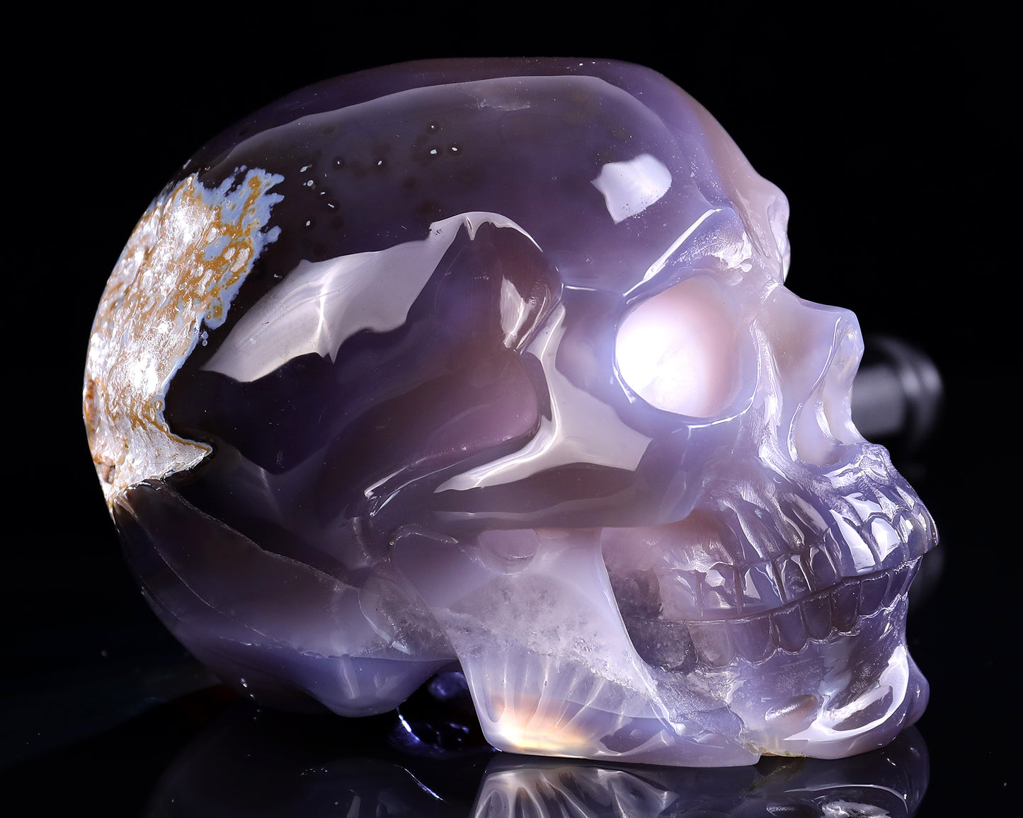 6.7" Geode Agate Hand Carved Crystal Geode Skull Sculpture