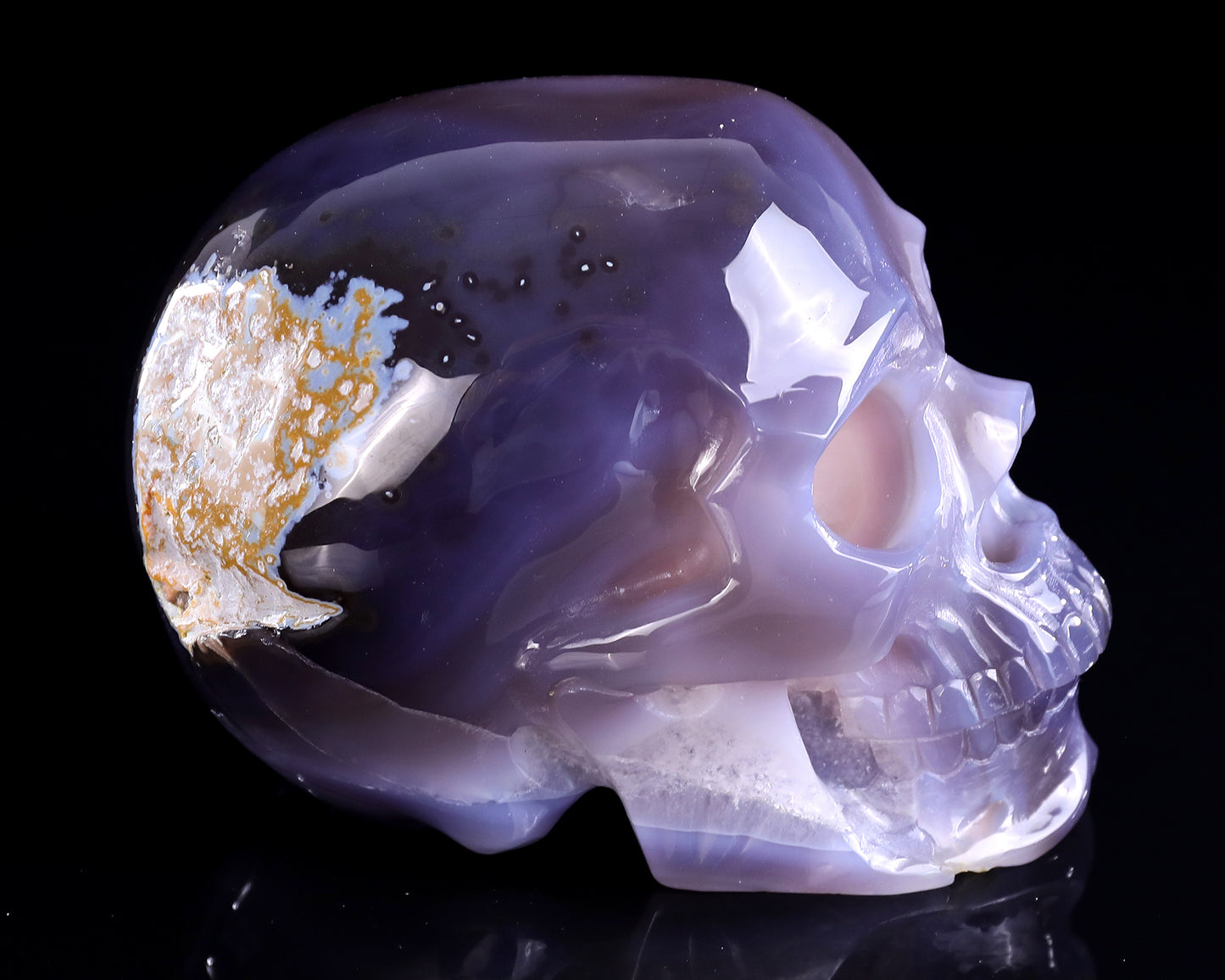 6.7" Geode Agate Hand Carved Crystal Geode Skull Sculpture