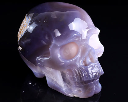 6.7" Geode Agate Hand Carved Crystal Geode Skull Sculpture