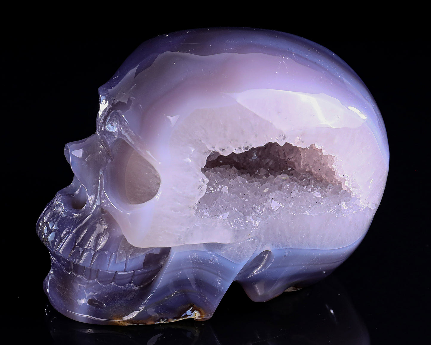 6.7" Geode Agate Hand Carved Crystal Geode Skull Sculpture