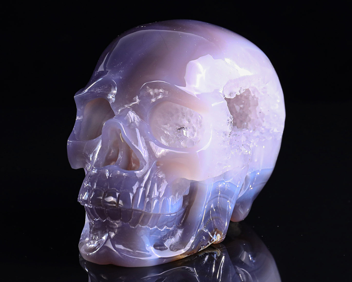 6.7" Geode Agate Hand Carved Crystal Geode Skull Sculpture