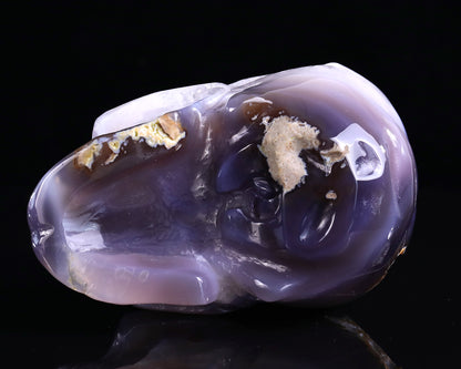 6.7" Geode Agate Hand Carved Crystal Geode Skull Sculpture